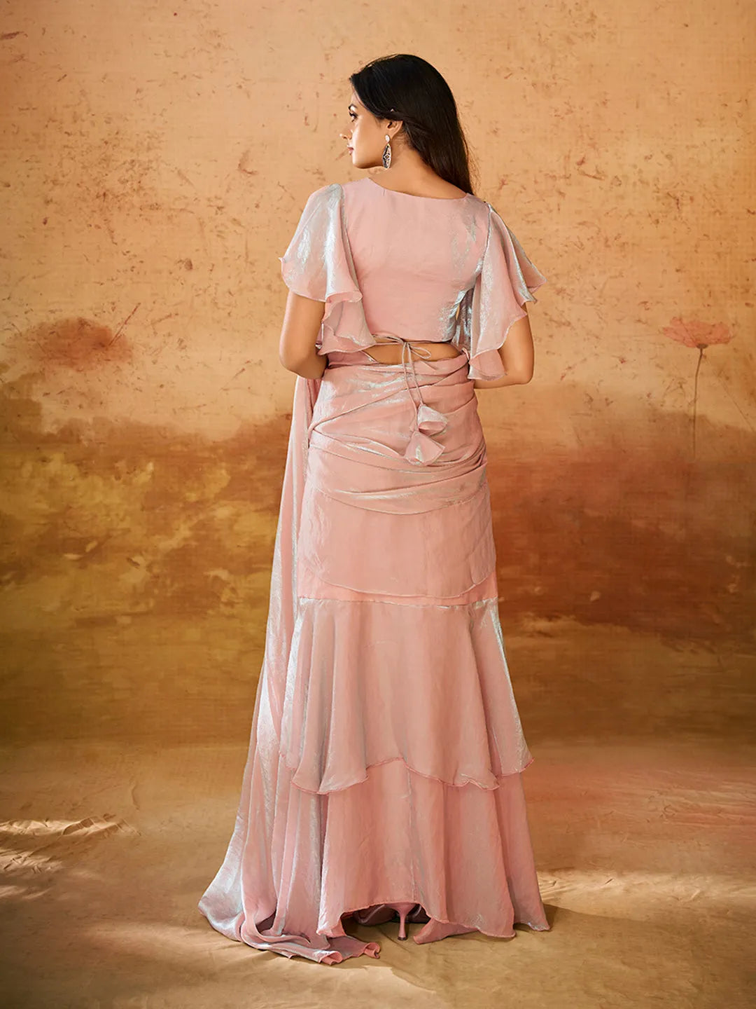 Baby Pink Organza Handworked Designer Ready To Wear Saree Newest Online