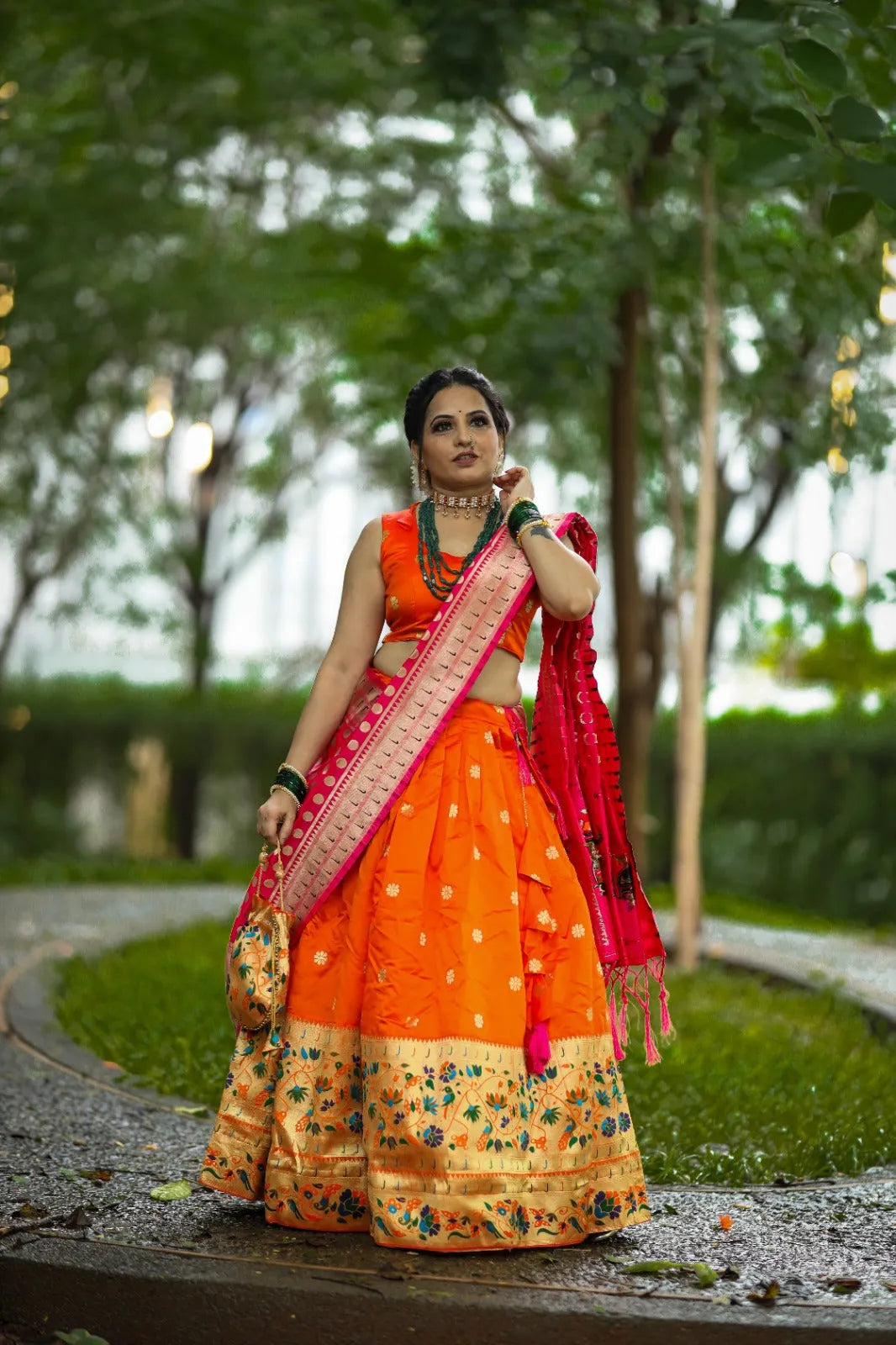 Traditional Orange Silk Weave Lehenga Choli Sale Comfortable