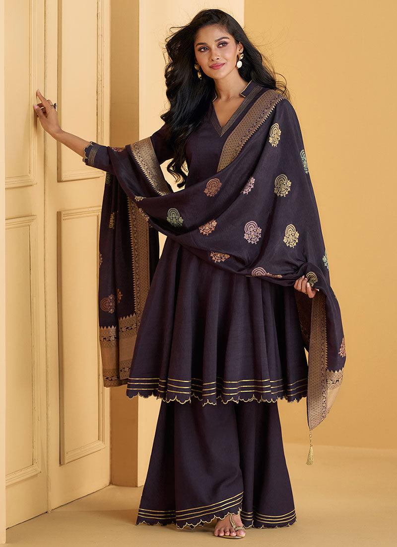 Black Pure Silk Embellished Worked Designer Anarkali Palazzo Suit Footlocker Pictures Cheap Online