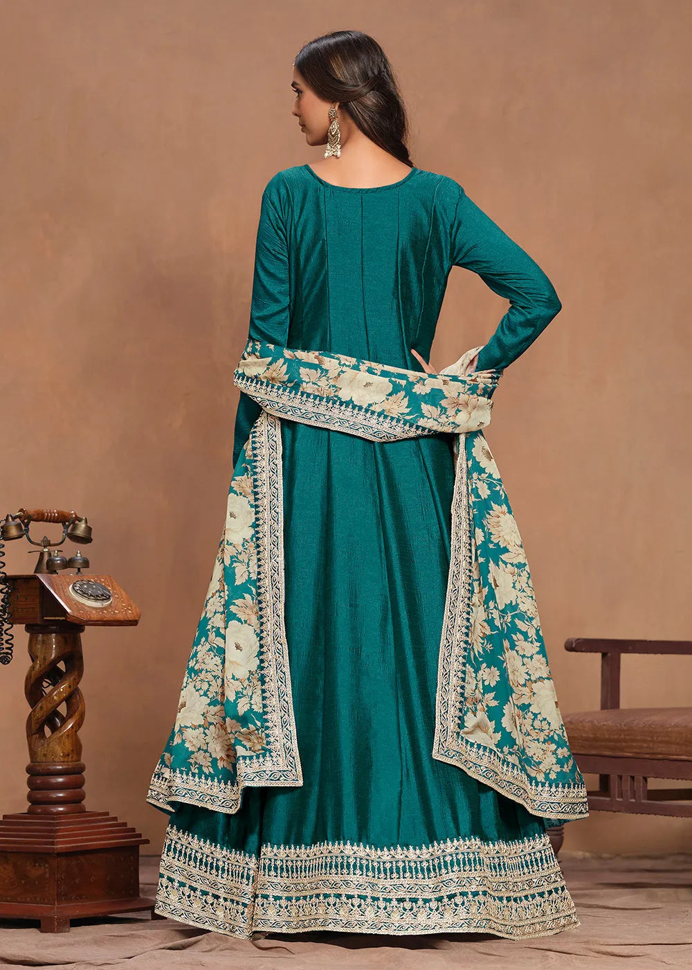 Elegant Art Silk Teal Green Embroidered Anarkali Gown Buy Cheap Very Cheap