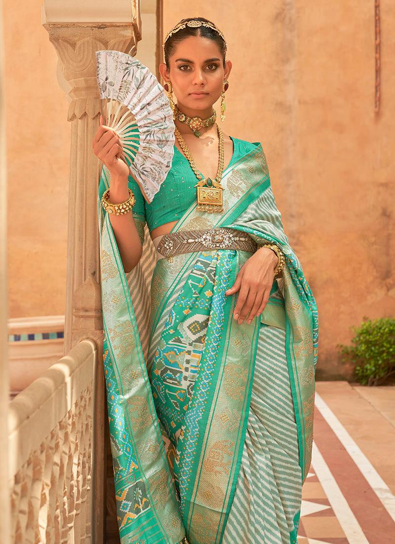 Sea Green Pure Silk Patola Saree Cheap Pice