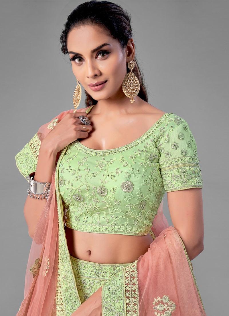 Soft Net Base Winsome Pista Green Lehenga Choli Outlet Store Cheap Pice