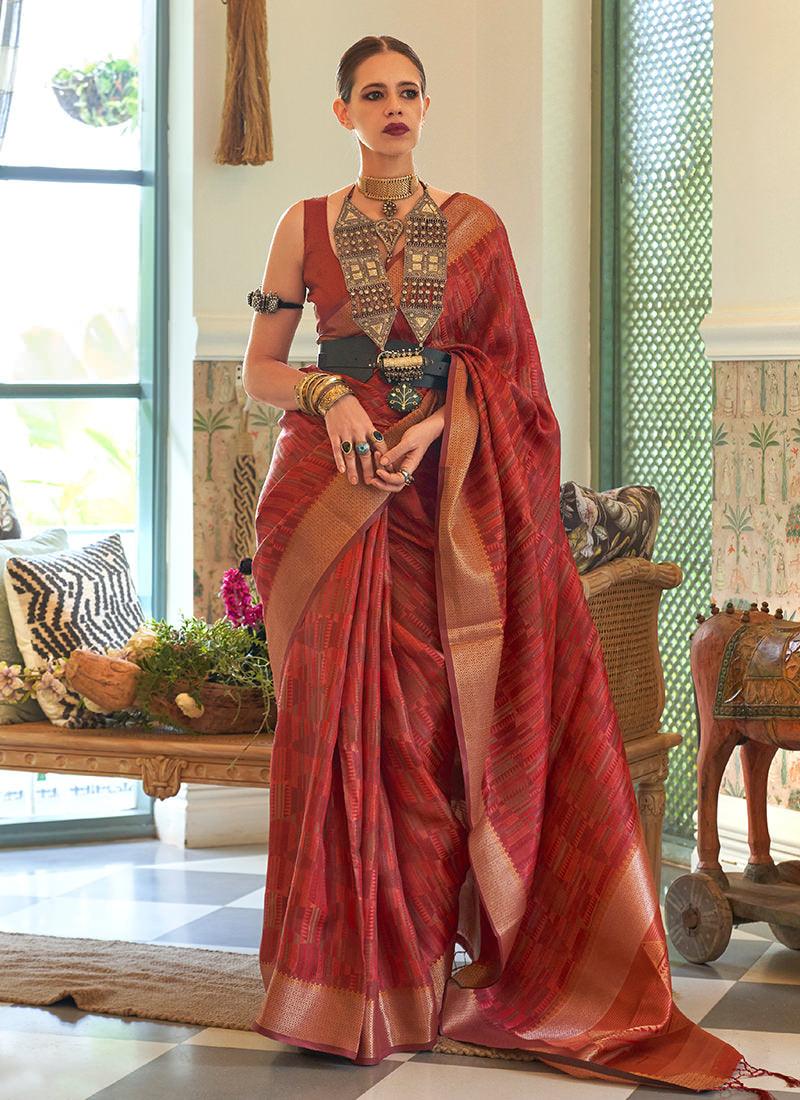 Red Color Two Tone Organza Saree For Cheap Pice