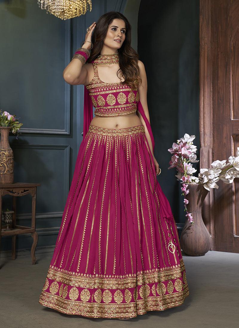 Rani Pink Color Georgette Fabric Sequins And Zari Work Lehenga Cheap Manchester