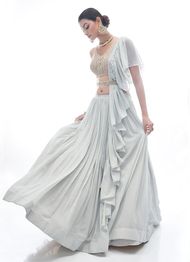 Solid Print Light Grey Georgette Lehenga Explore Cheap Pice