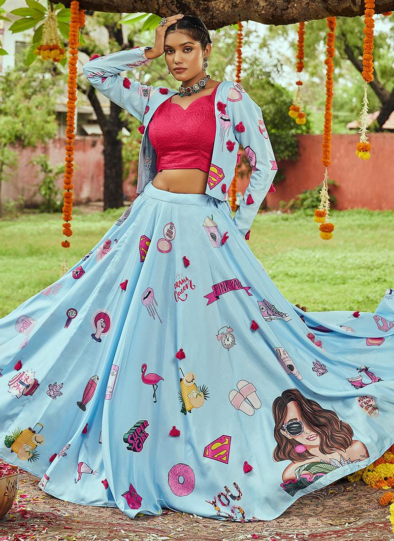 Digital Print Navratri Ghagra Choli With Koti Low Pice Cheap Online