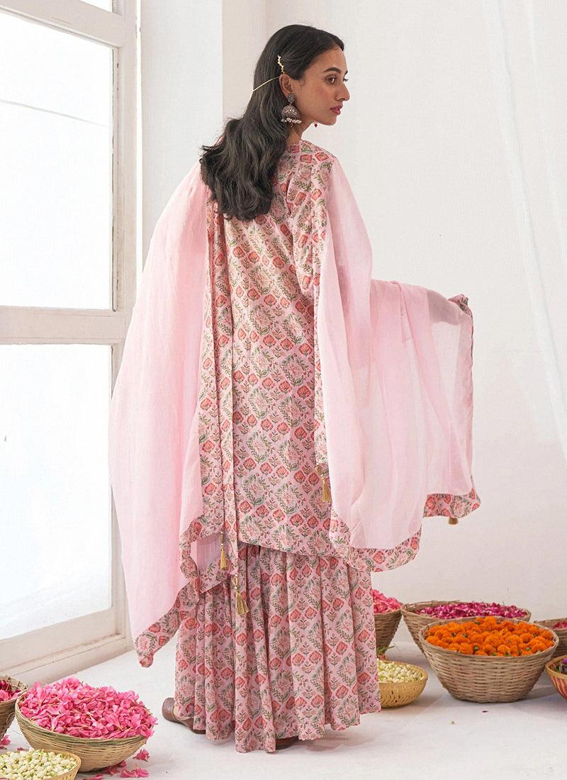 Digital Printed Pink Pakistani Sharara Pices Online