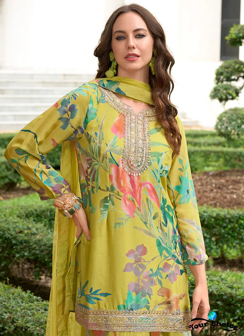 Designer Lime Multicolored Embroidered and Printed Palazzo Suit Sale Ebay