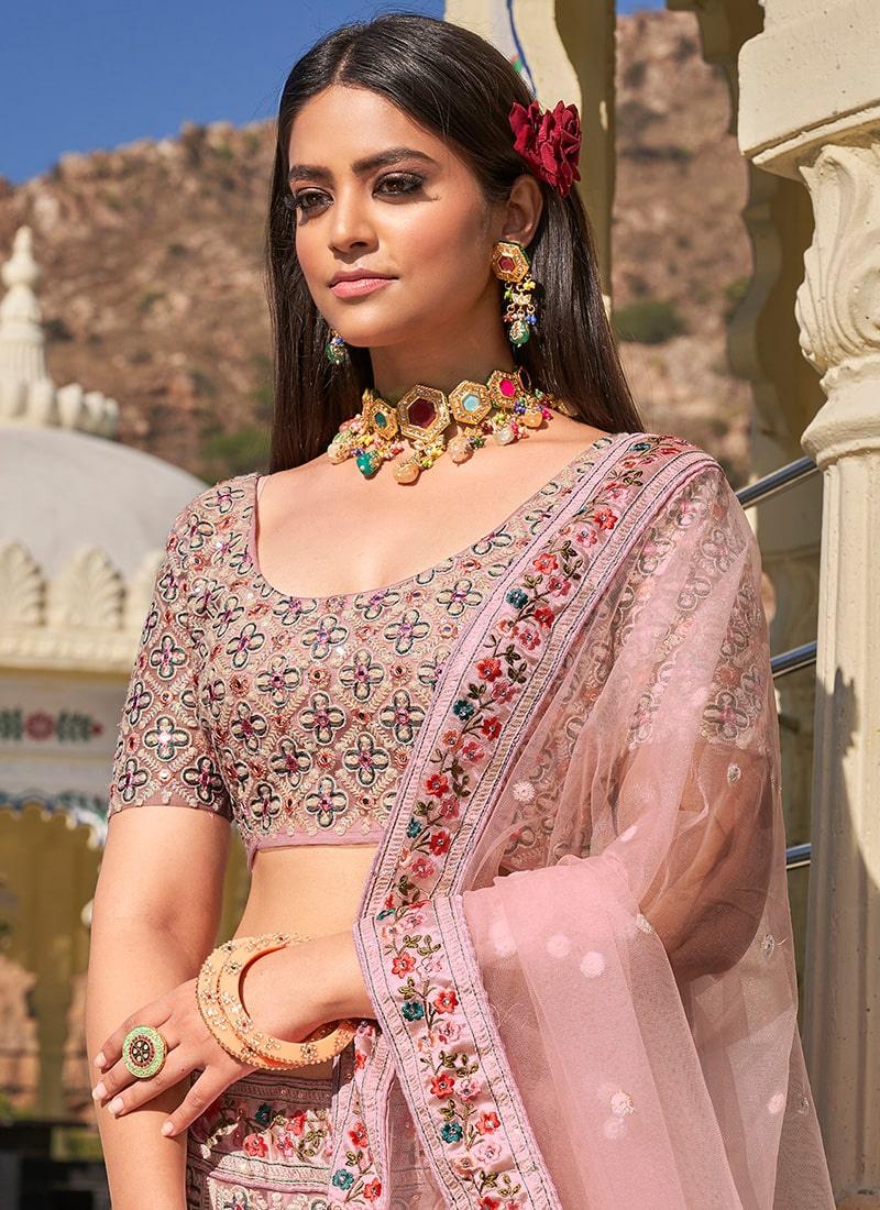 Pink Color Soft Net Fabric Resham Work Lehenga Choli Classic For Sale