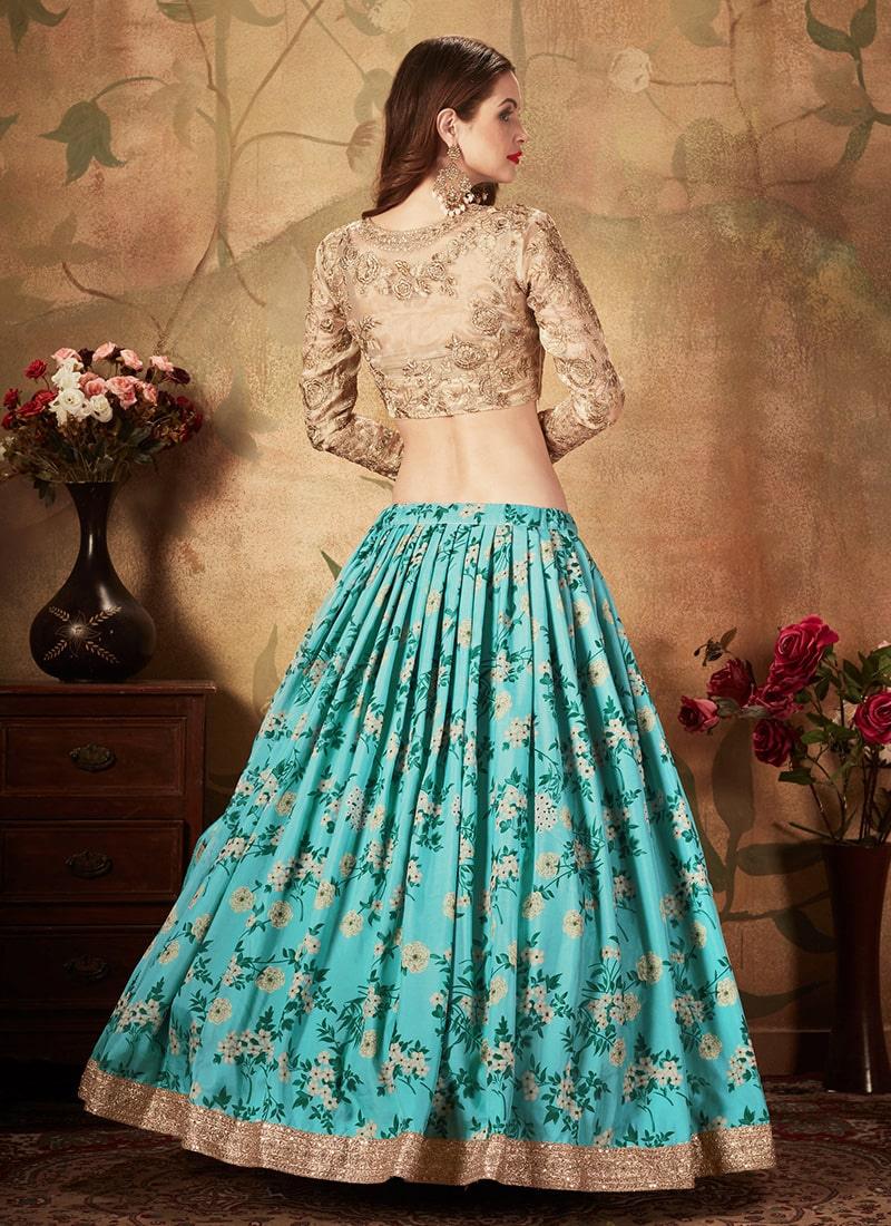 Light Blue Color Organza Material Lehenga With Floral Print Sale Huge Surprise