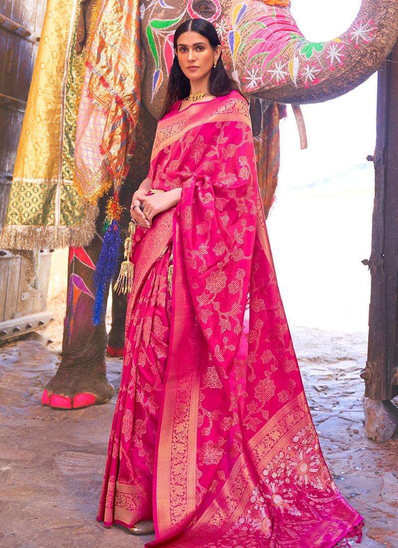 Attractive Pink Color Silk Base Printed Saree With Sequins Work Cheap Sale View