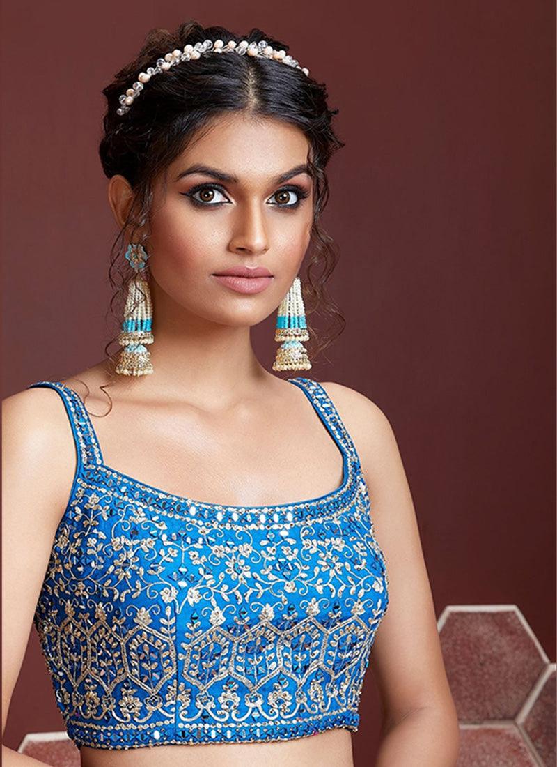 Sky Blue Crushed Lehenga With Sleeveless Choli Outlet Deals