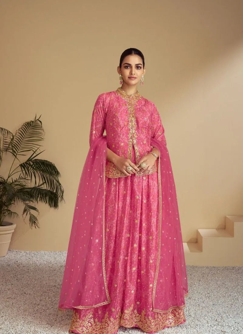 Stunning digital printed chinon sharara suit in Pink Clearance Fake