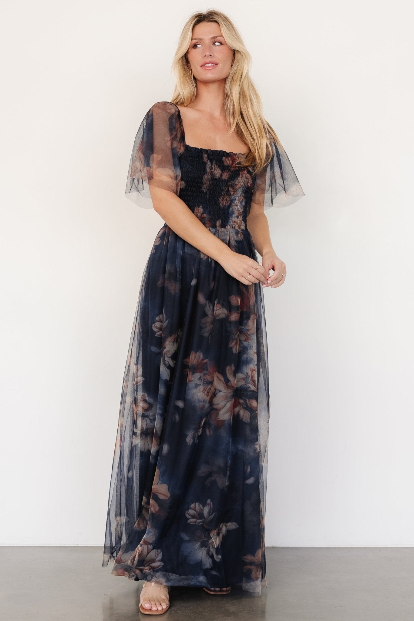 Cassandra Tulle Maxi Dress | Dark Blue Floral Discount Low Cost