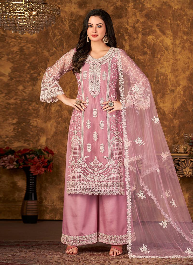 Pink Color Bell Sleeves Palazzo Salwar Suit Shop Offer