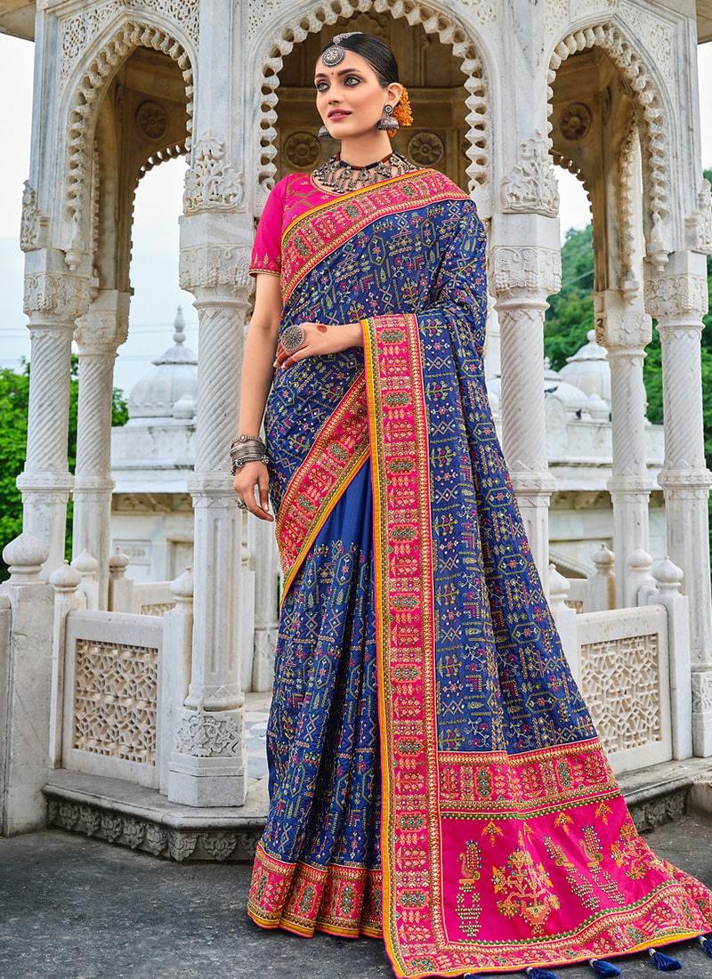 Attractive Silk Fabric Blue Color Mirror And Stone Work Half And Half Saree Free Shipping Tumblr