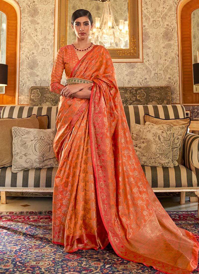 Organic Orange Color Silk Weave Traditional Saree Buy Cheap Manchester Great Sale