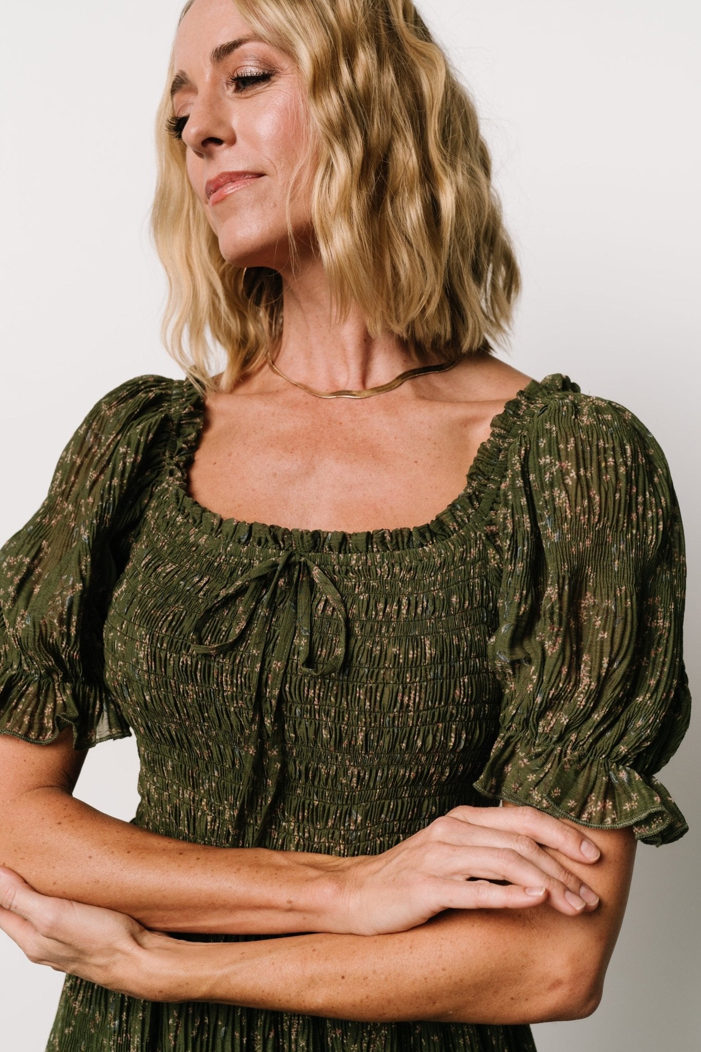 Beatrice Smocked Midi Dress | Olive Floral Clearance Footaction