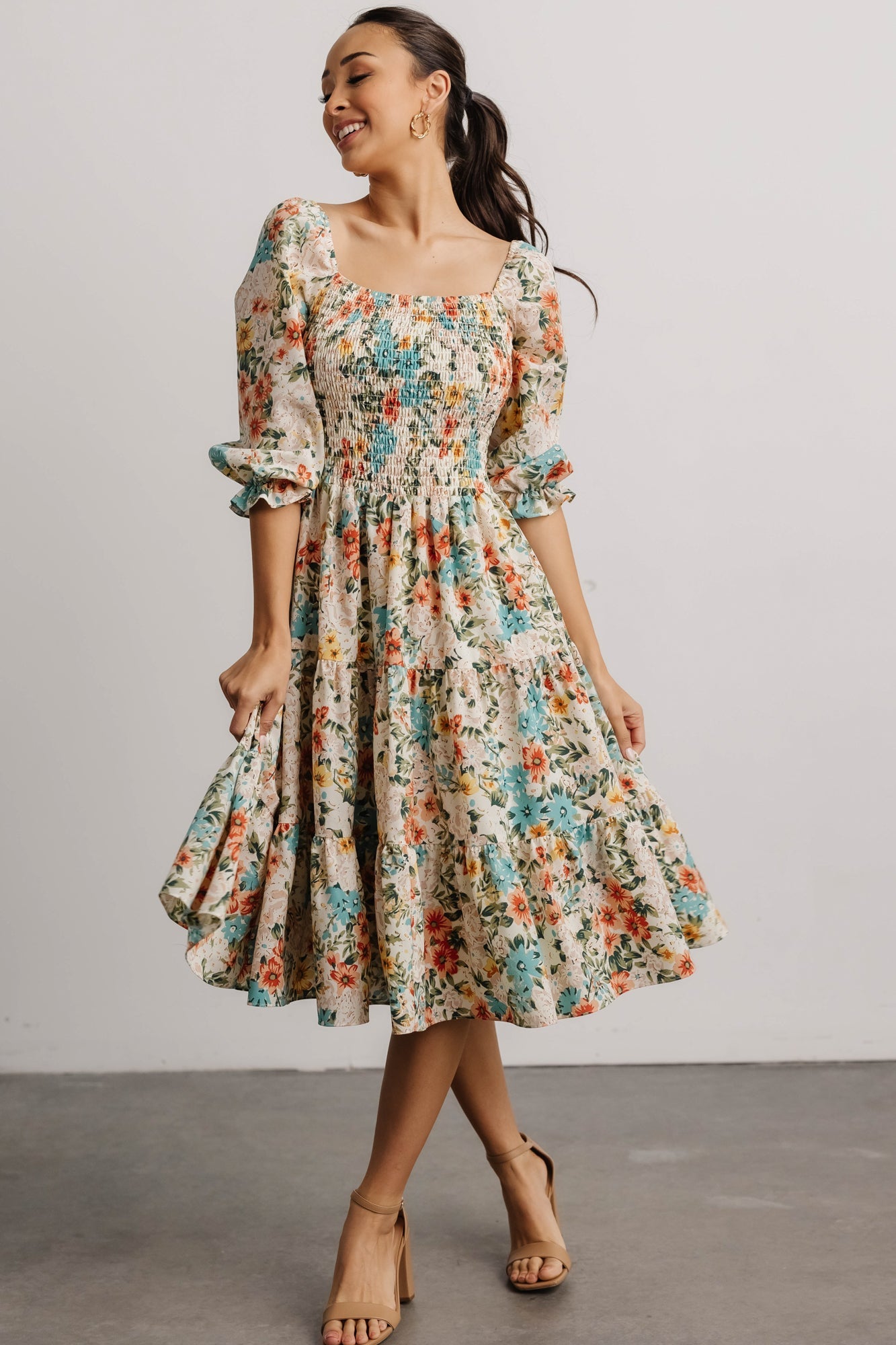 Marta Smocked Midi Dress | Summer Floral 100% Authentic