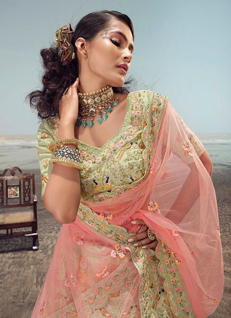 Heavy Work Green Georgette Lehenga Footlocker Finishline For Sale