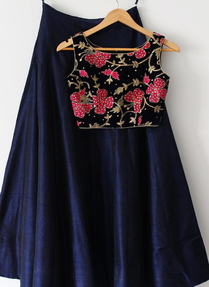 Art Silk Material Navy Blue Color Ethnic Wear Lehenga Choli Clearance Fake