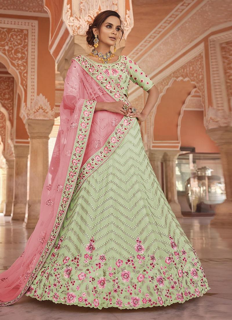 Pista Green Color Georgette Fabric Lehenga With Net Dupatta Low Pice Sale Online