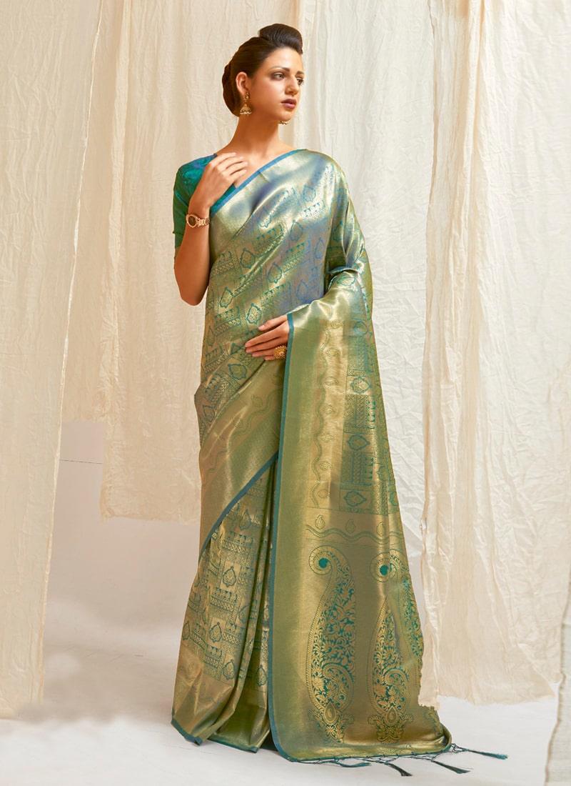 Classy Teal Green Color Wedding Wear Silk Weave Designer Saree Sale Footlocker Pictures