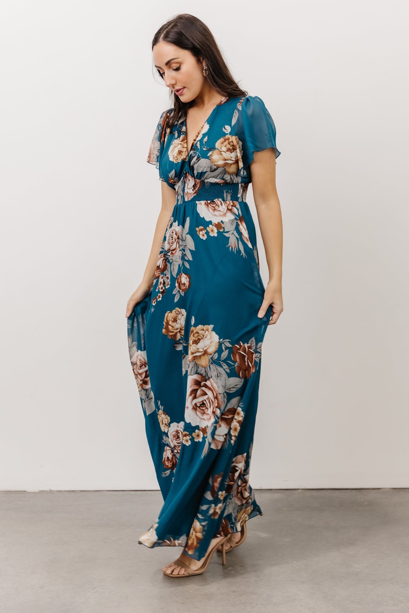 Alexandria Smocked Maxi Dress | Blue Floral Cheap Sale Online