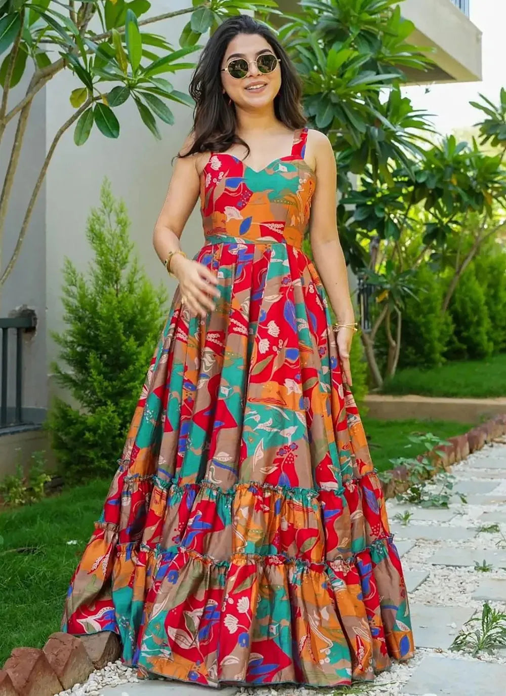 Colorful Rayon Designer Gown with Digital Print and Full Flare Sale Huge Surprise