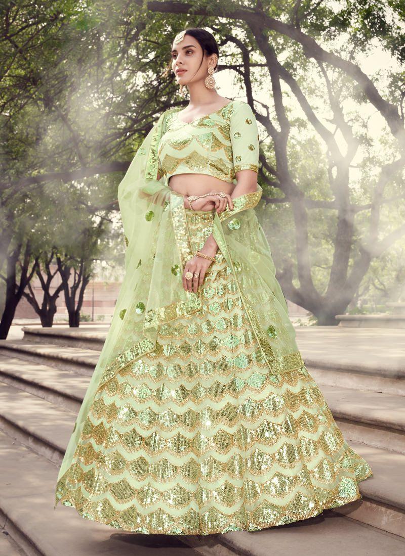 Fabulous Green Color Lehenga Choli With Sequins Base Blouse Pick A Best Sale Online