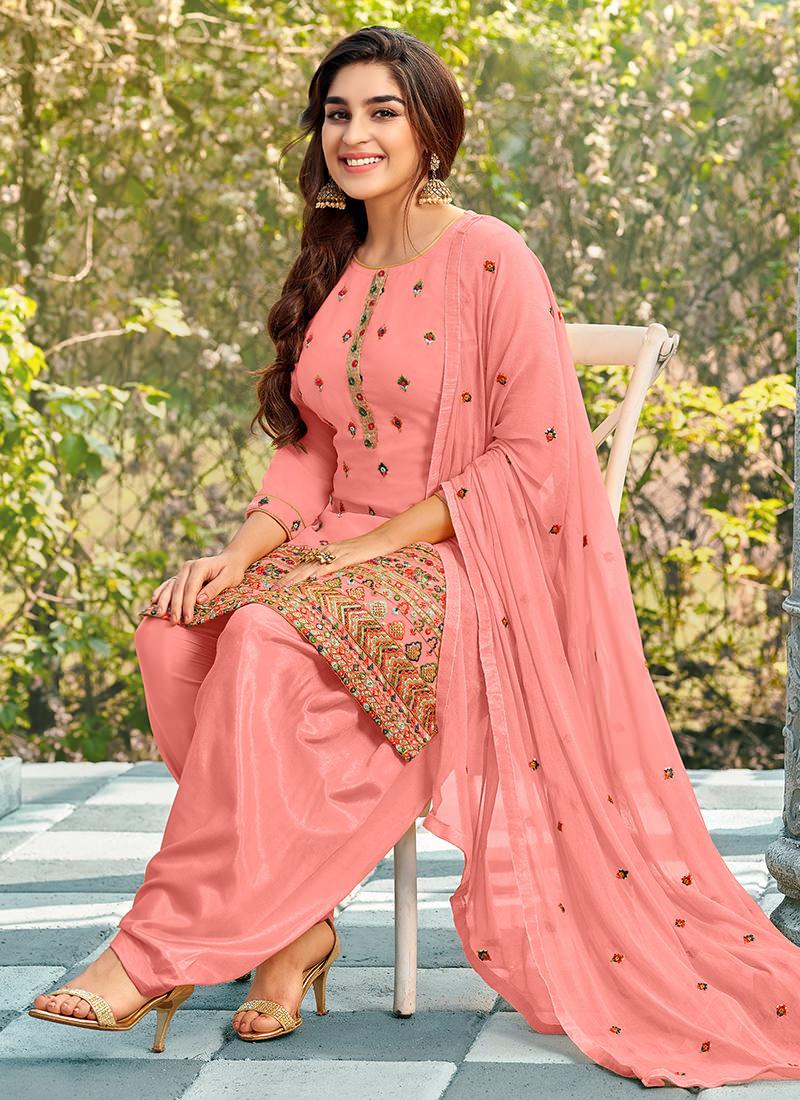 Georgette Base Peach Punjabi Salwar Suit How Much Online