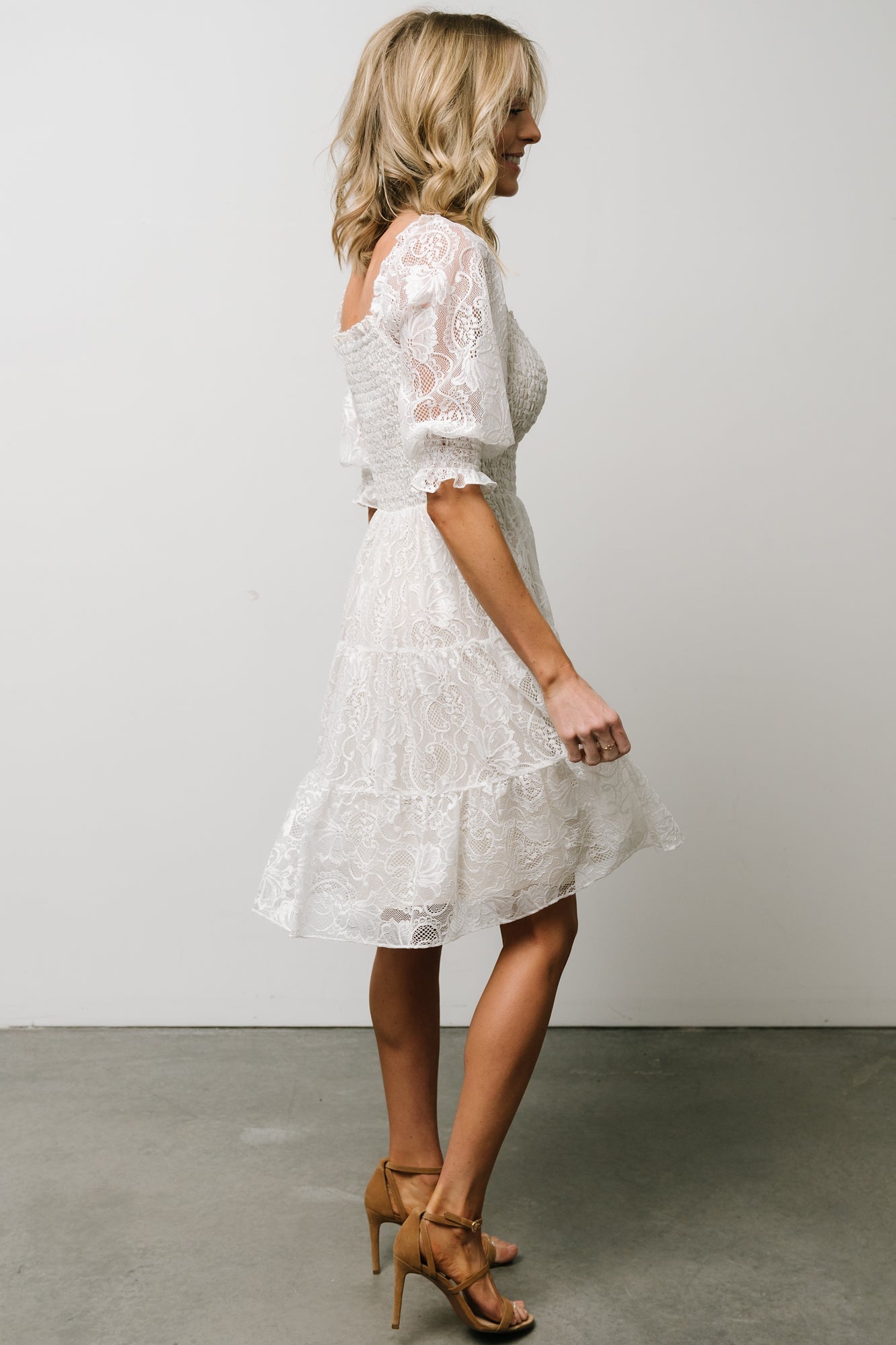 Tate Smocked Lace Short Dress | Off White Really Cheap