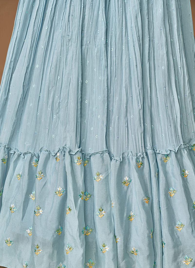 Sequins With Pearl Powder Blue Ruffle Lehenga Cheap Sale 2025