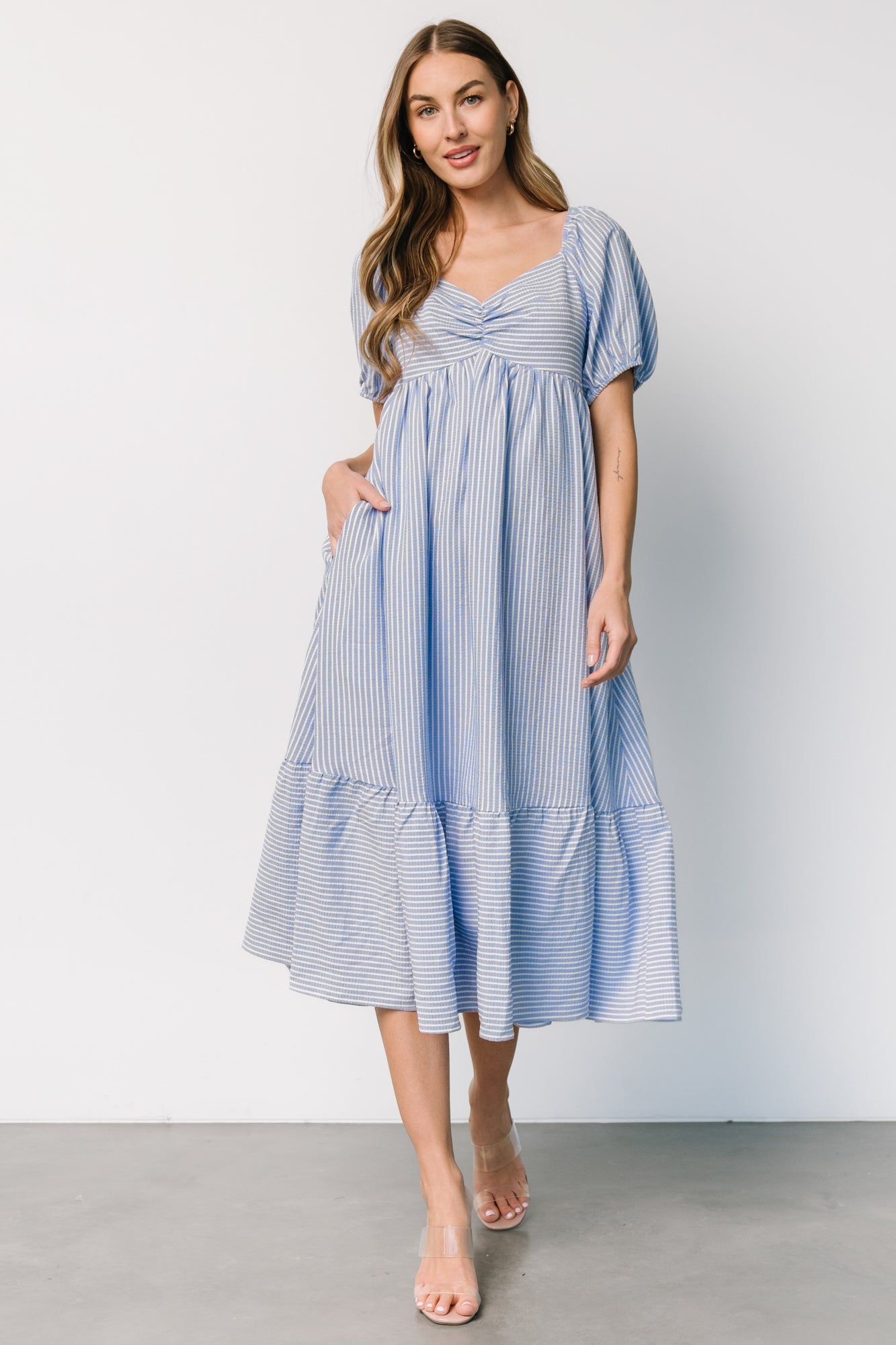 Poppy Midi Dress | Blue + Off White Sale Enjoy