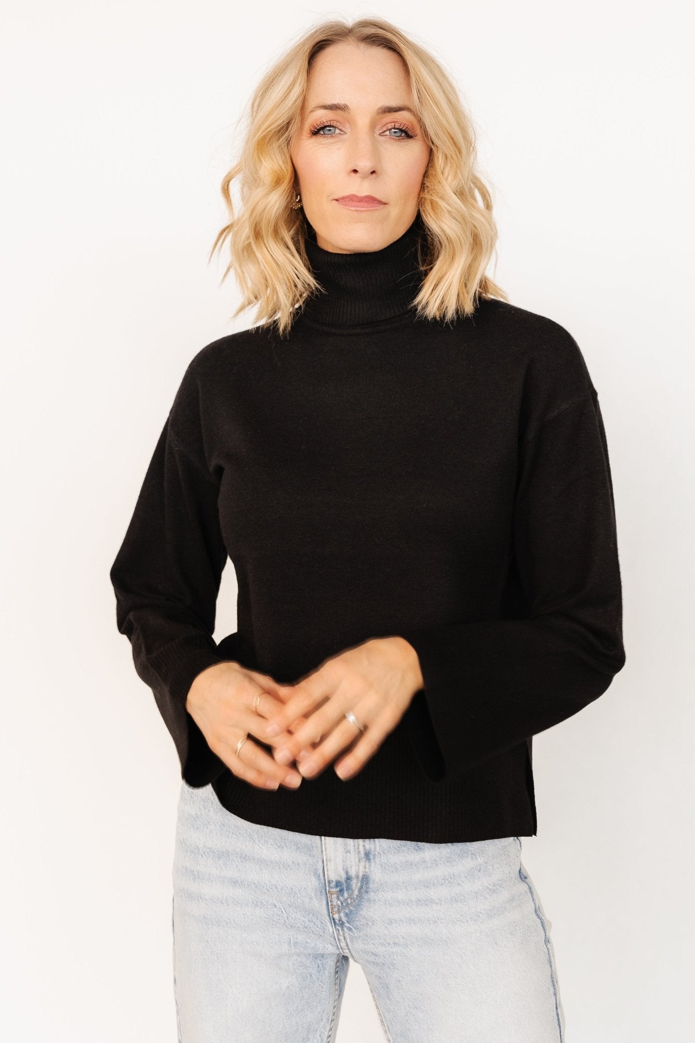 Irene Turtleneck Sweater Top | Black Sale Release Dates