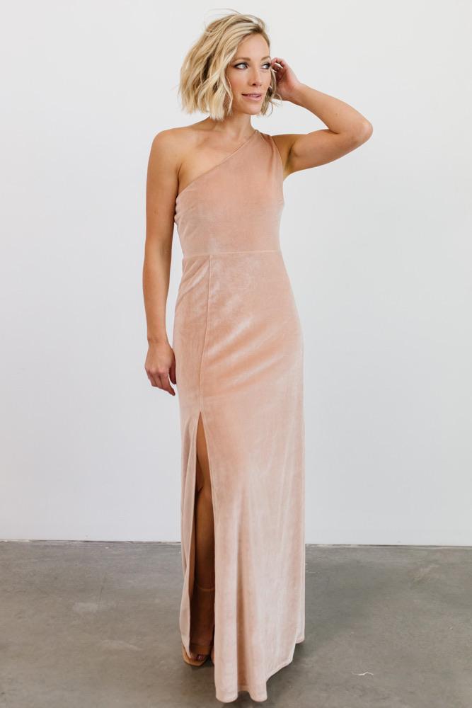 Tatiana Velvet One Shoulder Maxi Dress | Champagne Marketable Online