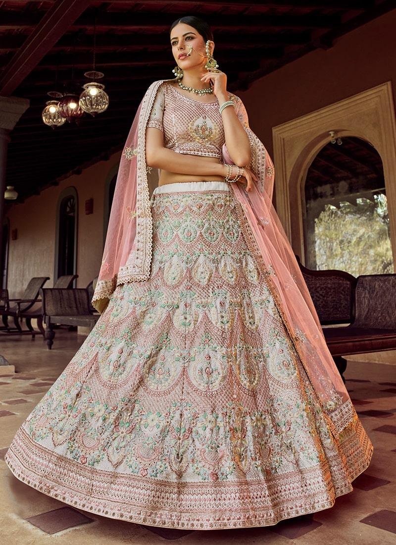 Off-White Color Georgette Material Lehenga With Resham Work Sale Low Pice