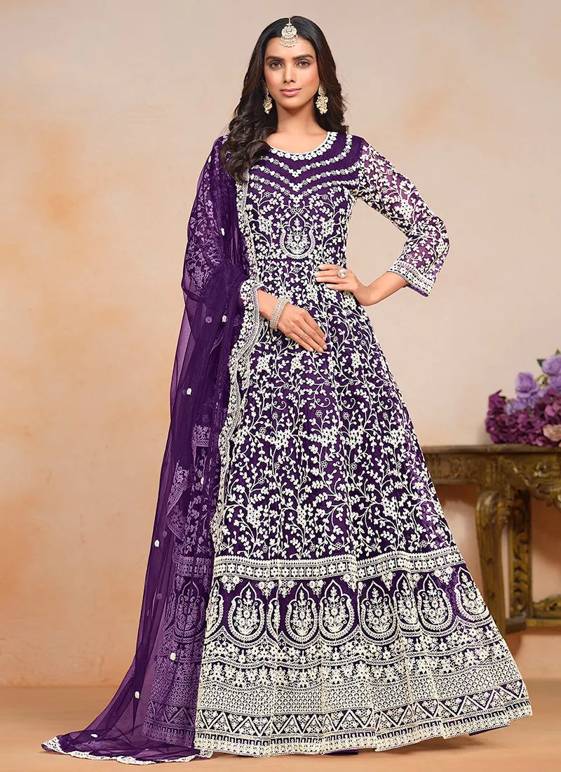 Phenomenal Purple Designer Embroidered Anarkali Gown The Cheapest For Sale