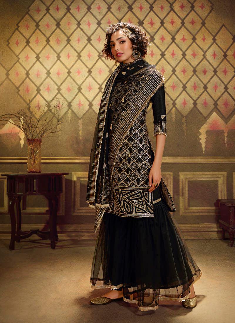 Elegant Black Soft Net And Sequence Sharara Salwar Suit. Buy Cheap Best Store To Get