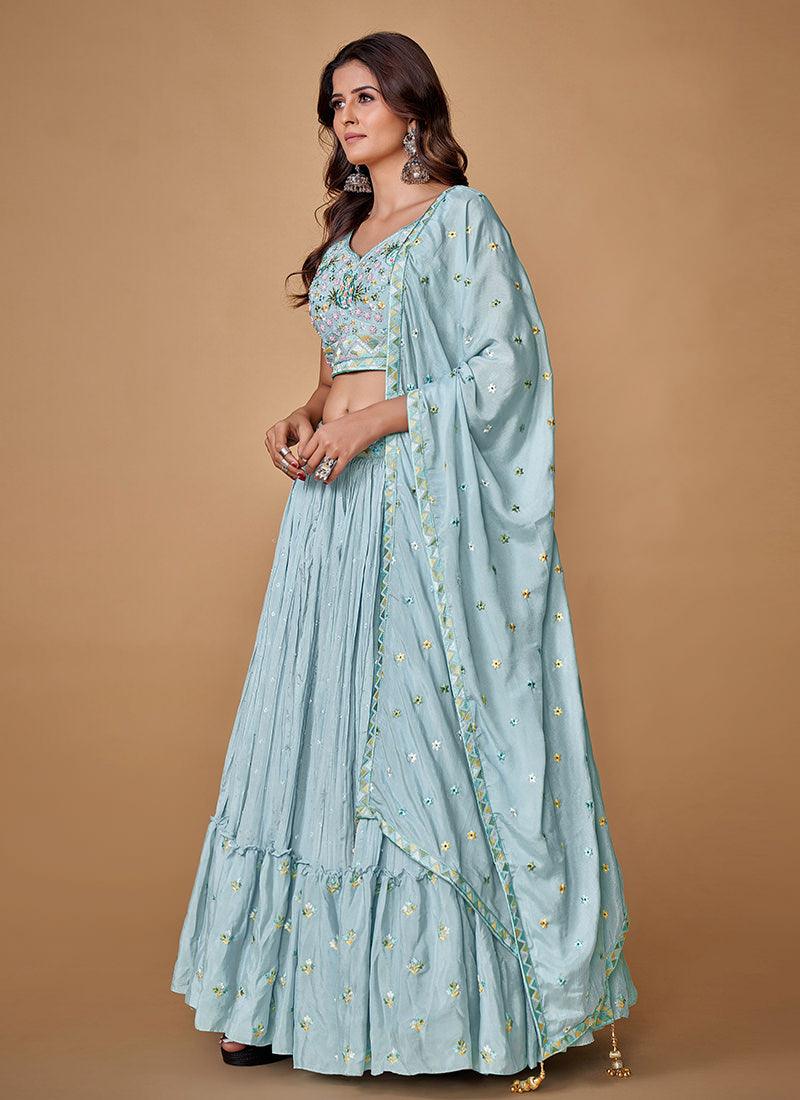 Sequins With Pearl Powder Blue Ruffle Lehenga Cheap Sale 2025