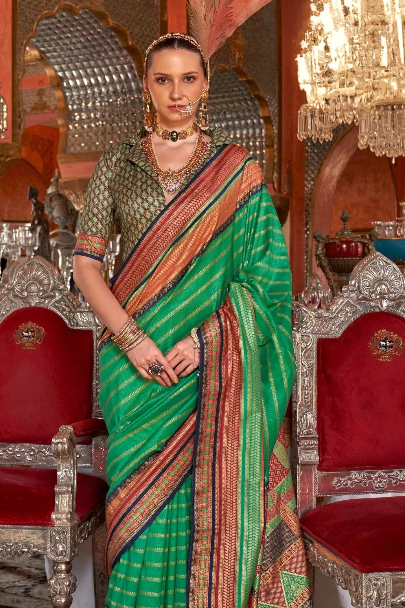 Fabulous Forest Green Kanjivaram and Patola Printed Silk Saree Best Place Online