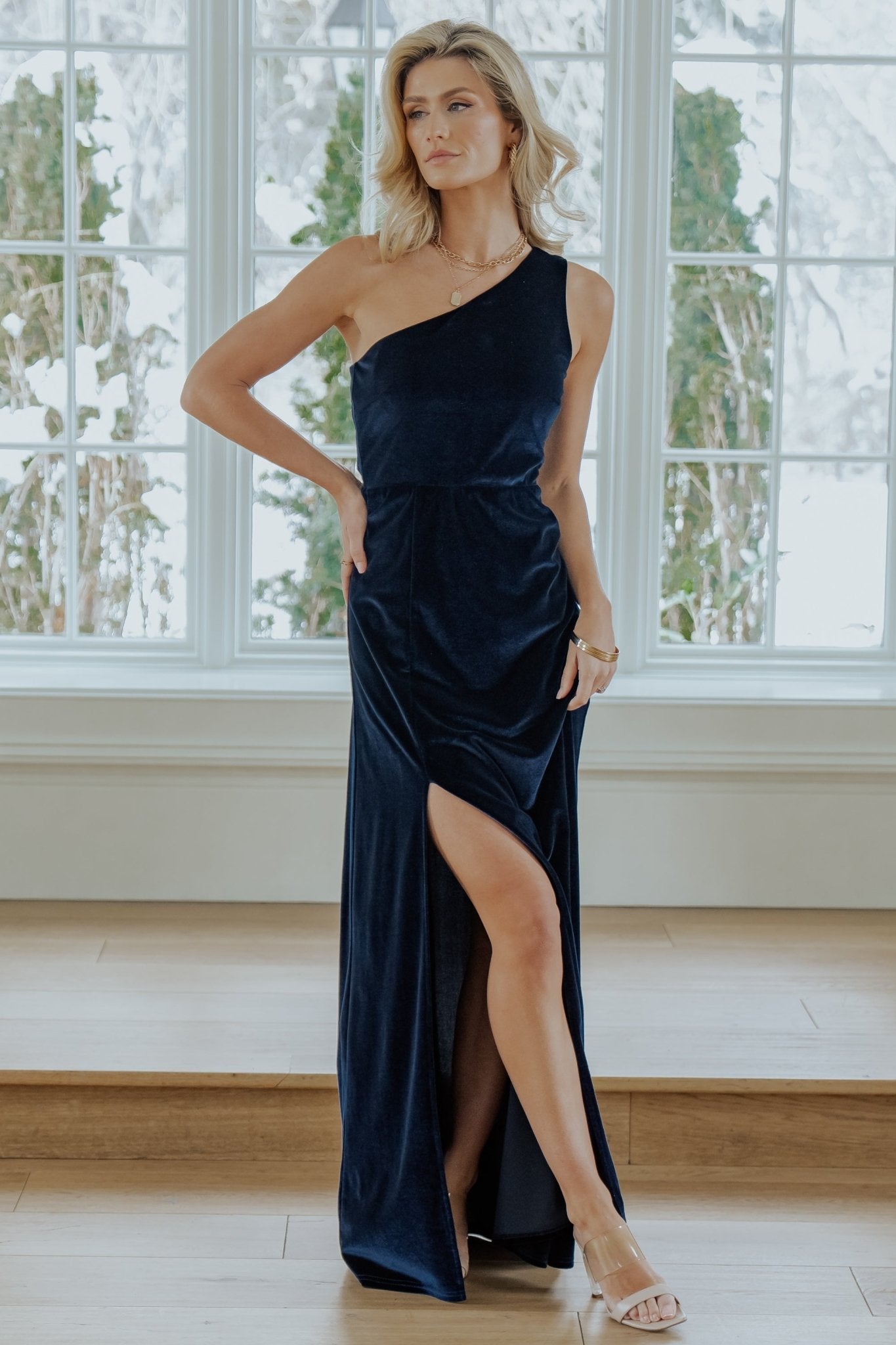 Tatiana Velvet One Shoulder Maxi Dress | Navy Purchase For Sale