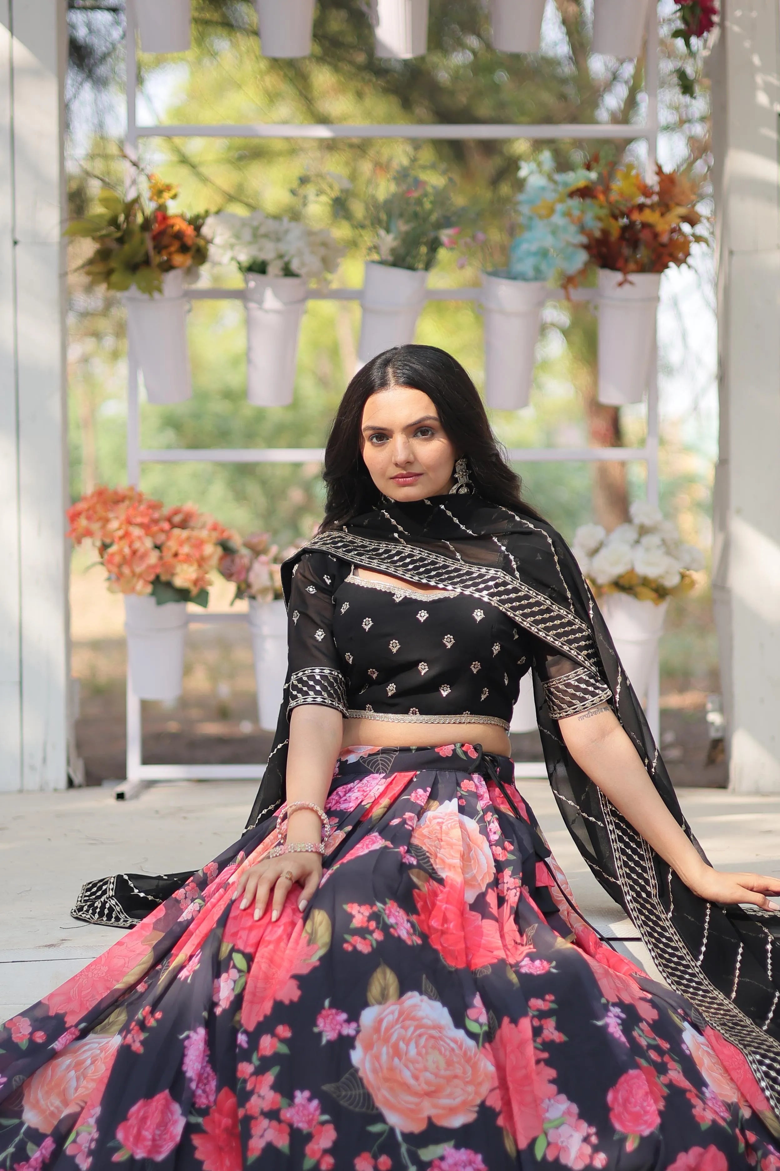 Black Floral Digital Printed Sequins Embroidered Lehenga Choli Free Shipping Get To Buy