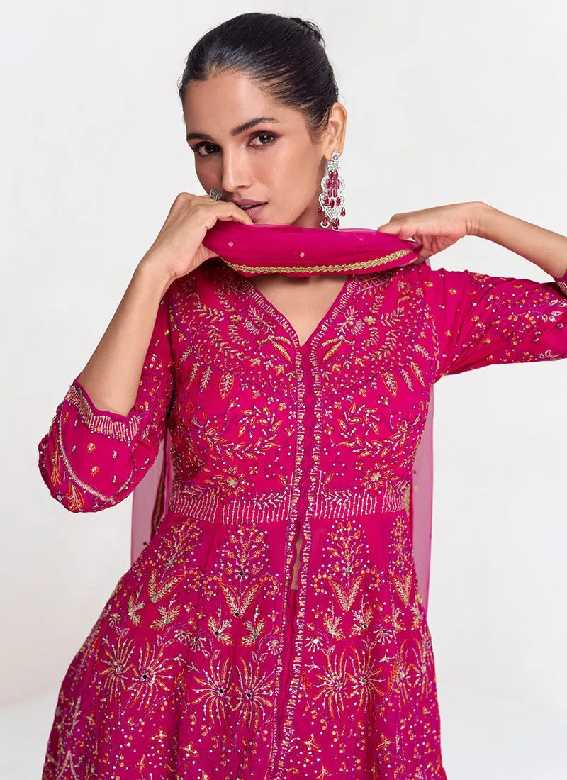 Passionate Rani Pink Embroidered Designer Sharara  Suit Cheap Sale With Paypal