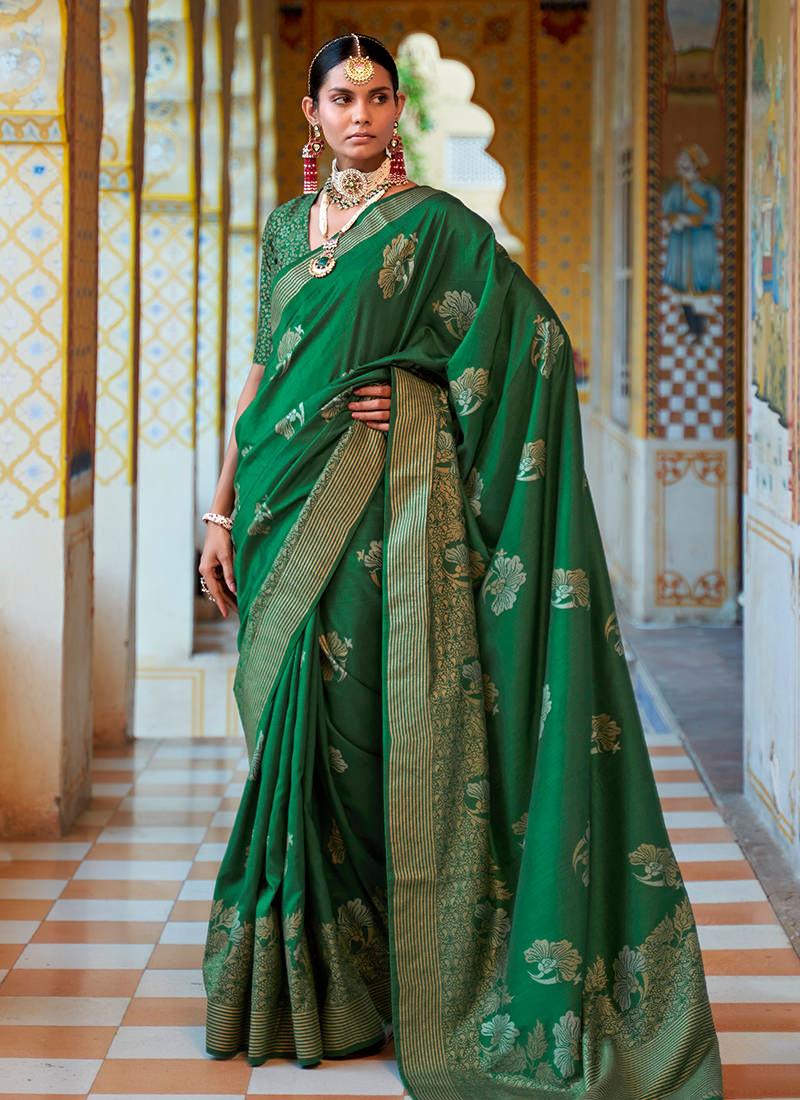 Dark Green Color Silk Weave Classic Saree Cheap Excellent