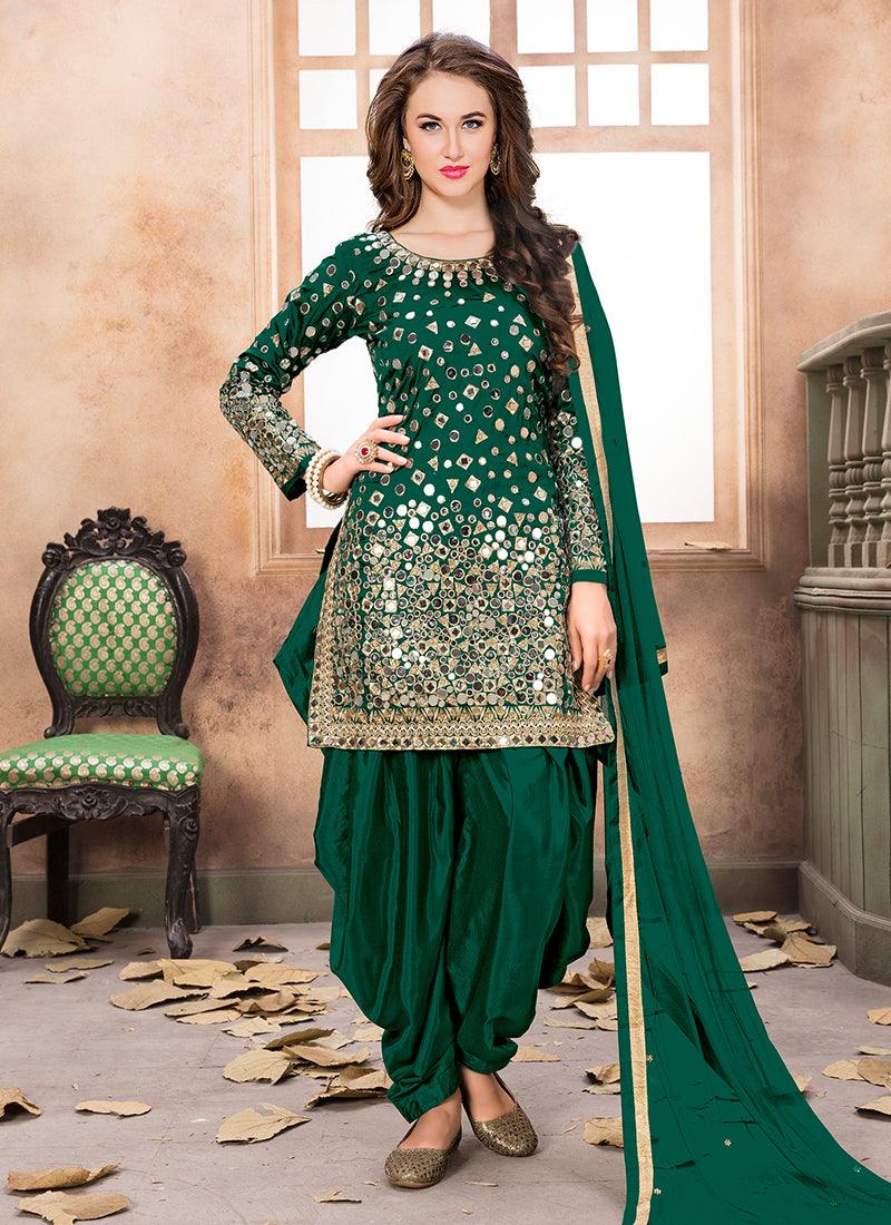 Forest Green Color Mirror Work Punjabi Salwar Suit For Cheap Cheap Online