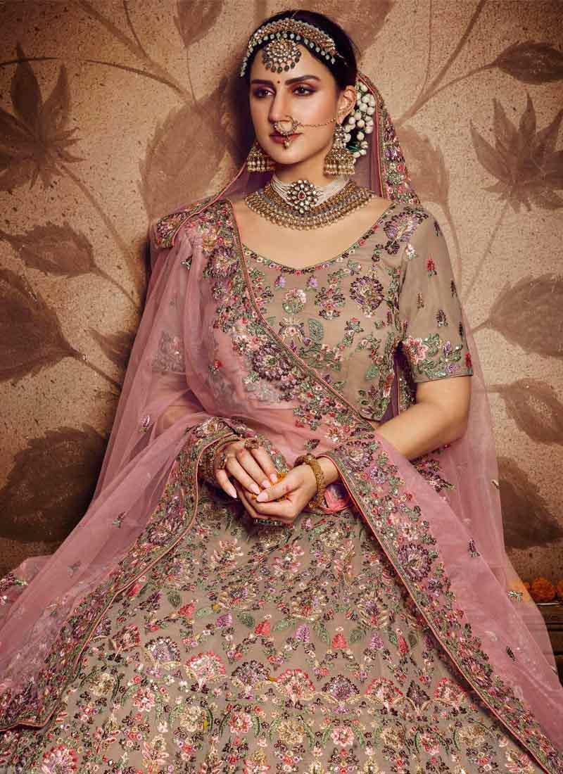 Brown Sequins Resham Zarkan Georgette Flared Lehenga Choli Pre Order For Sale