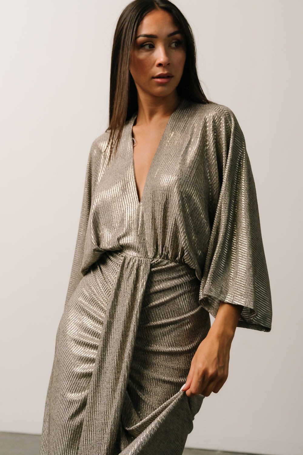 Ciara Ruched Midi Dress | Silver Metallic Cheap With Mastercard