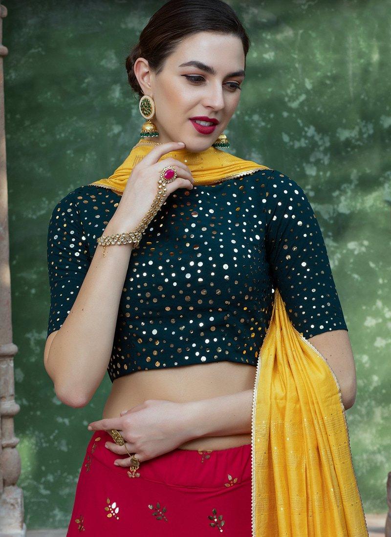 Rani Pink Color Georgette Fabric Lehenga Choli With Yellow Color Dupatta Sale Genuine