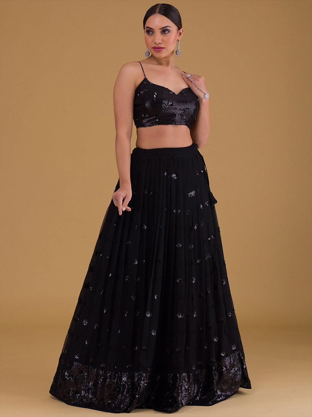 Black Georgette Sequinned Flared lehenga choli Original Cheap Online